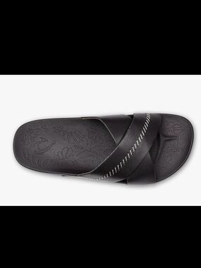 OluKai Women's Black Cross-Strap Slide with Contrast Stitch